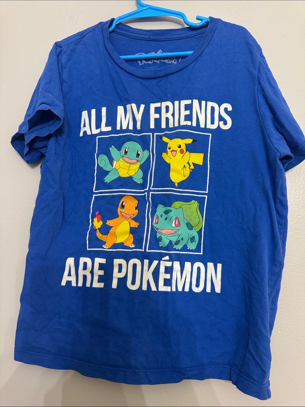 Pokemon Blue Kids Tee with Multicolor Character Panels